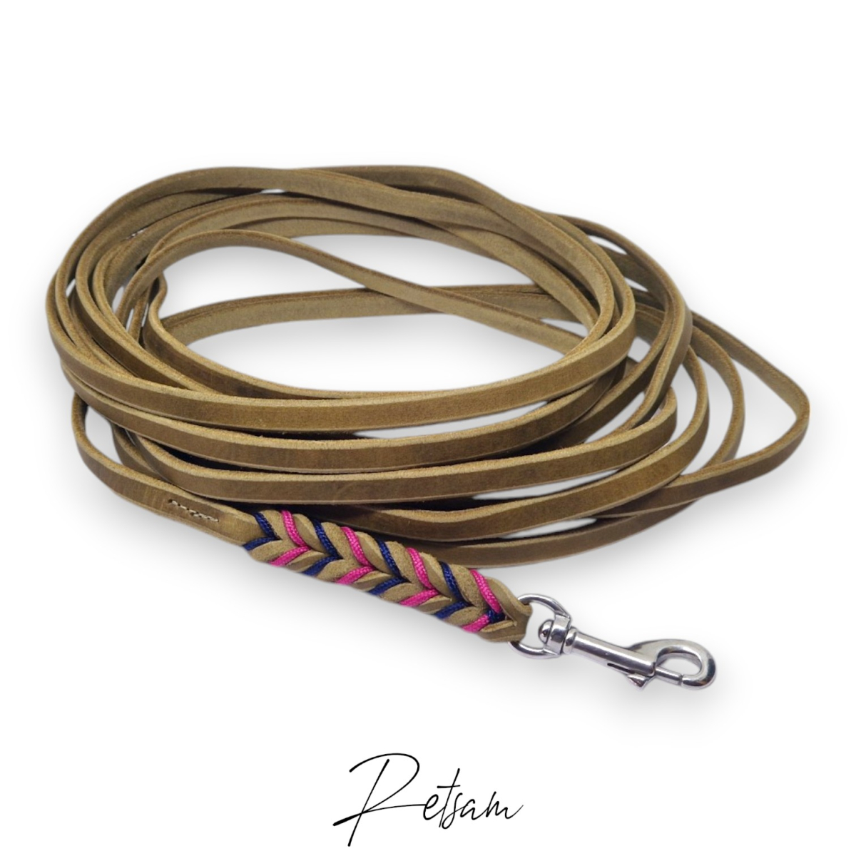 Paracord Trailingleine 7,5m Länge Fettleder & Messingbeschlag Mantrailing