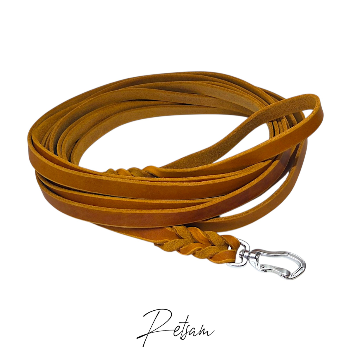 Trailingleine 7,5m Länge Mantrailing Fettleder & Sicherheitshaken Aluminium MIT Handschlaufe
