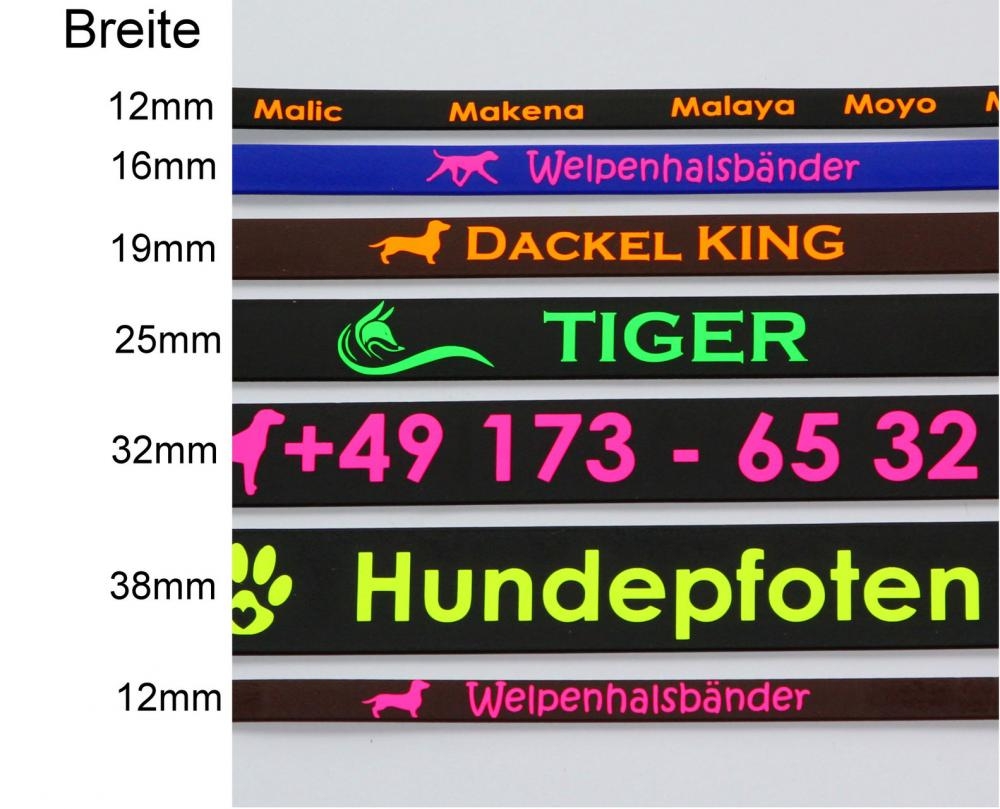 Biothane-Halsband mit Druck & Rollschnalle, 32mm & 38mm Breite