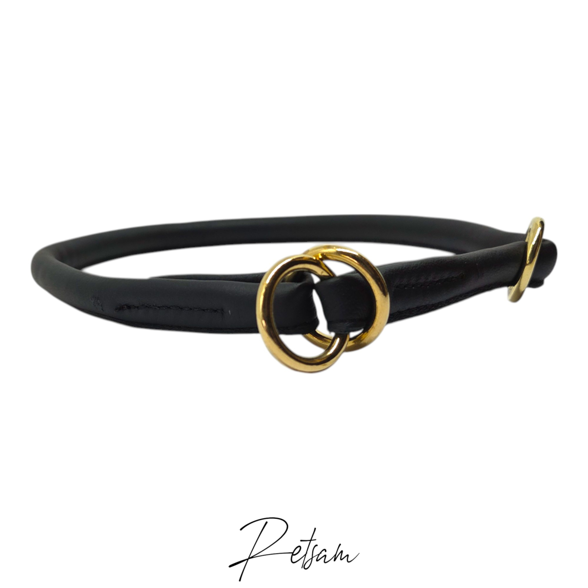 Rundgenähtes Halsband mit verstellbarem Zugstop - Schwarz 10mm