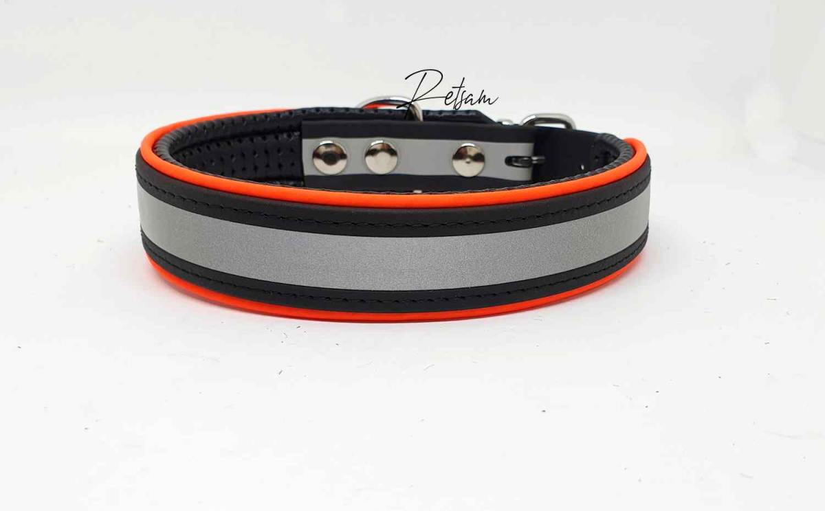 Biothane® SAFETY Halsband Schwarz/orange + Reflex & Unterlegung