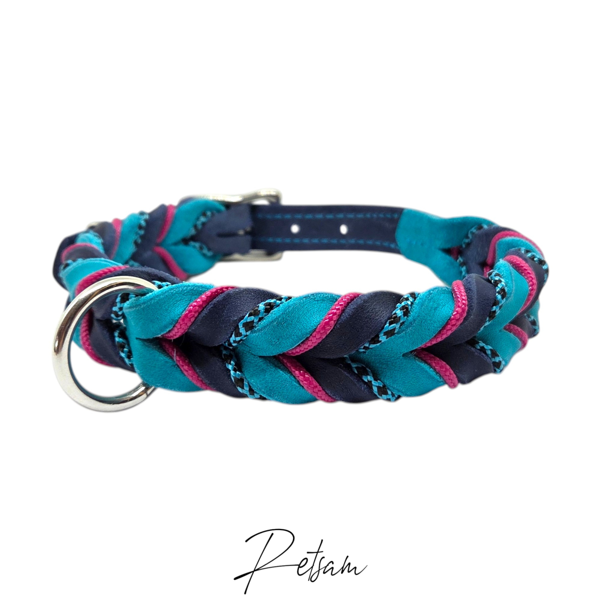 Fettlederhalsband geflochten mit Paracord Wunschhalsband