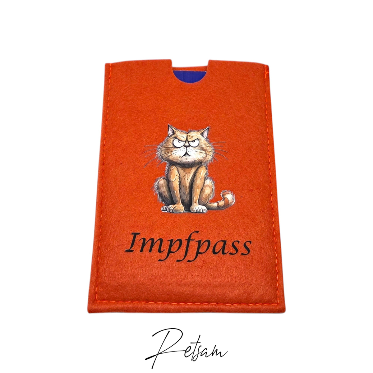 Lustige Impfpass-Hülle Filz Katze Orange / Personalisierung möglich