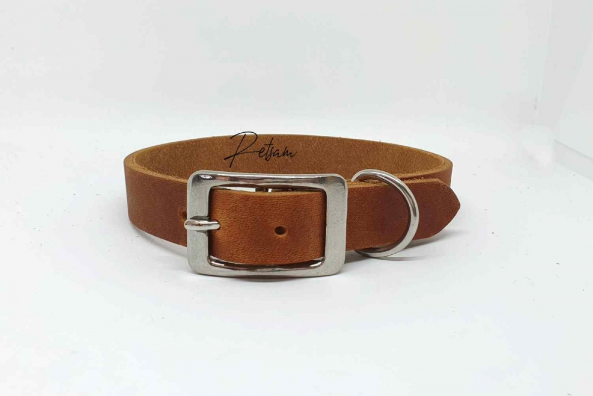 Fettleder Halsband mit Edelstahl Doppelschnalle - zeitlos