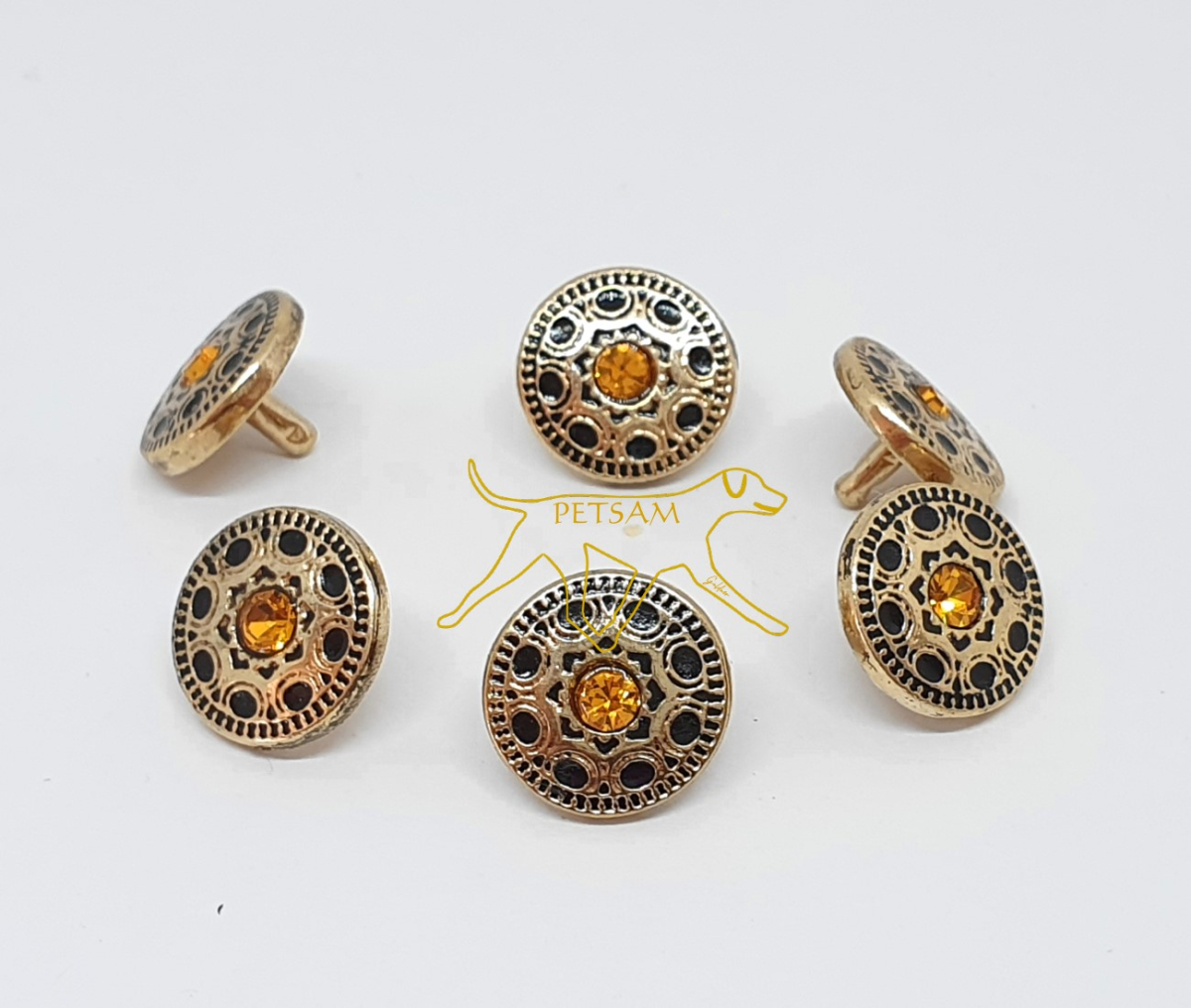 Zierniete Gold 15mm glänzend mit orangem Strassstein (29)