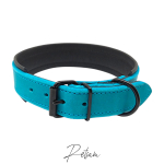 Fettleder Halsband "Cody" Rollschnalle schwarz mit Unterlegung