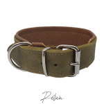 Fettleder Halsband Edelstahl Rollschnalle mit Unterlegung